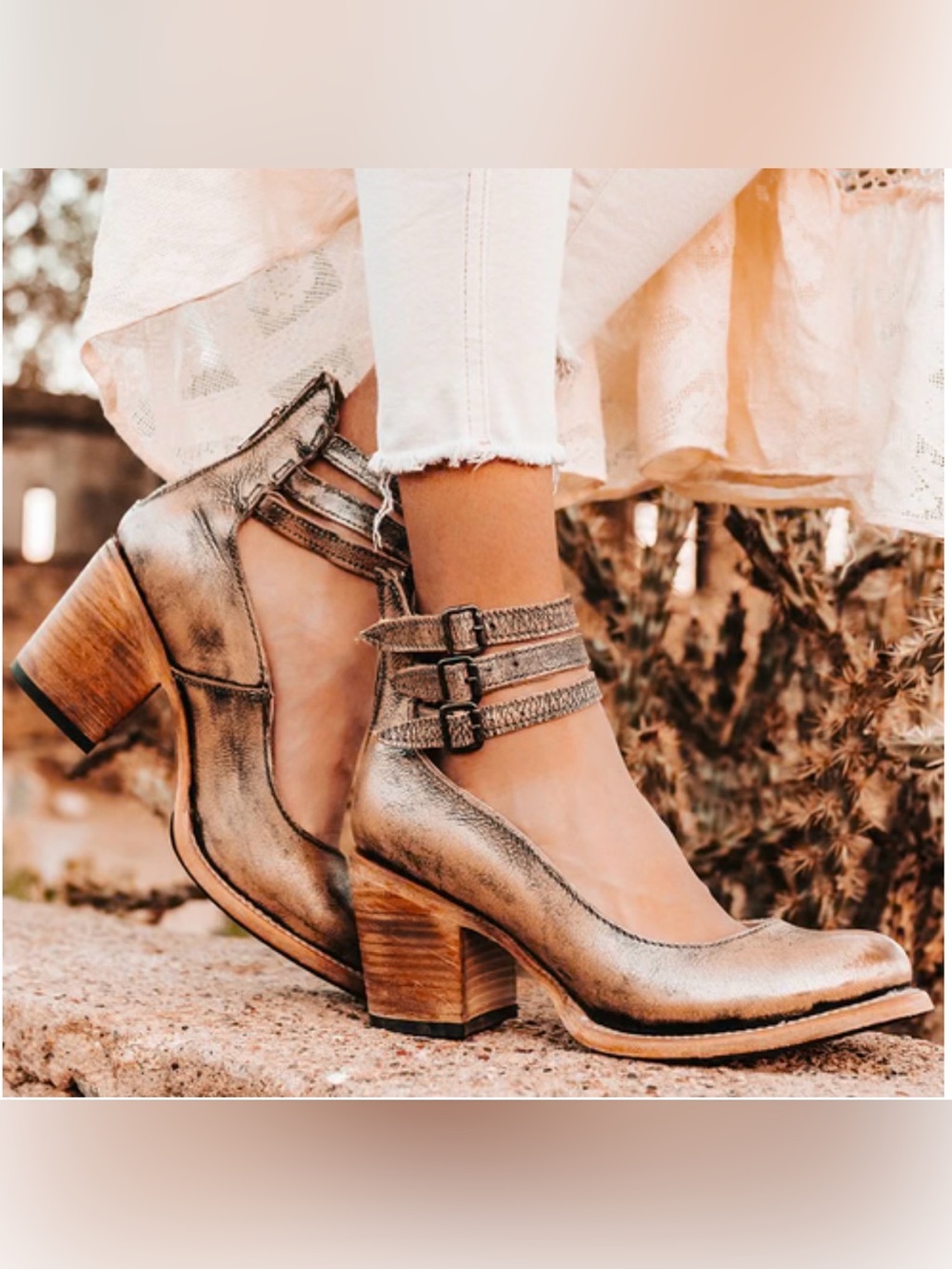 Freebird Randi Pewter Leather Ankle-Strap Heels